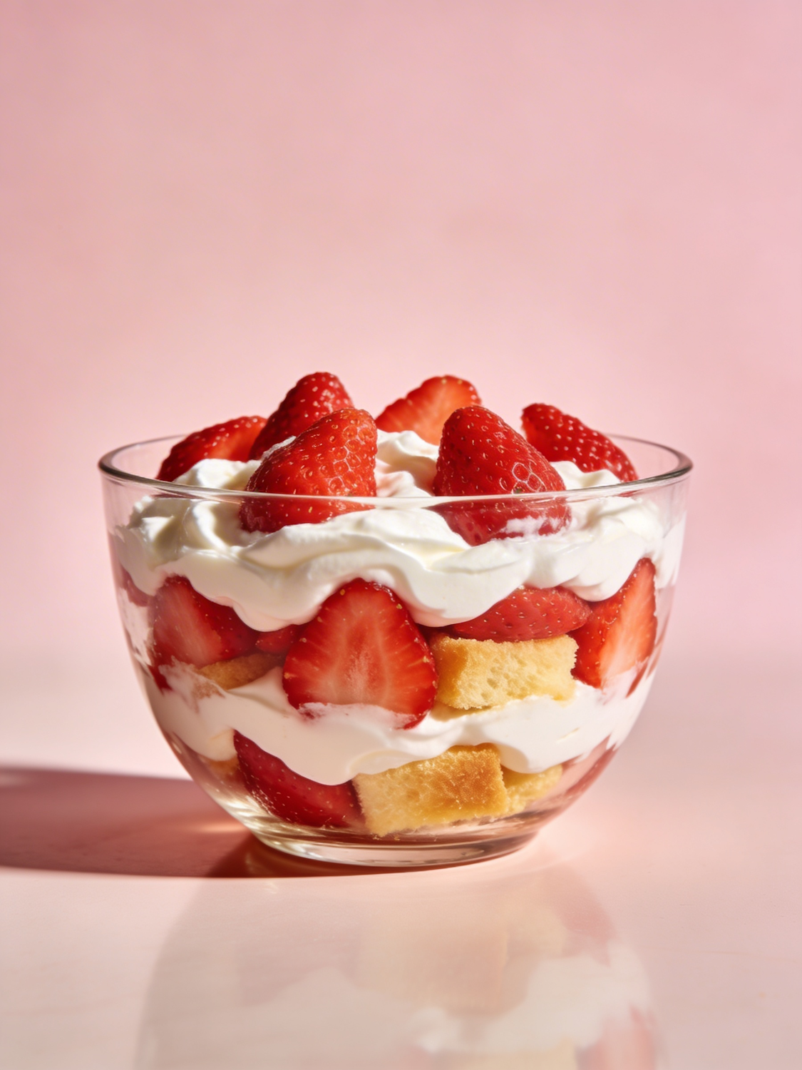 Layered strawberry and cream dessert in a glass